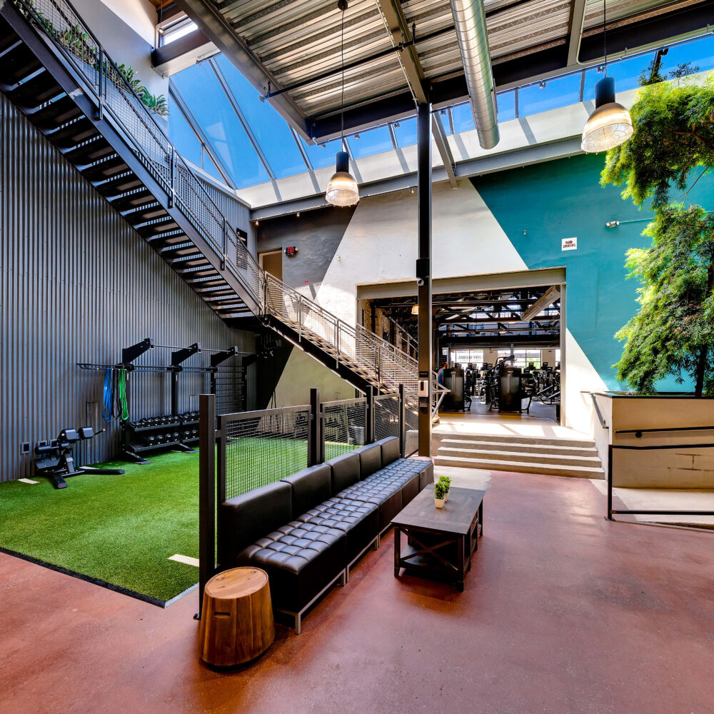 Small turf area with free weights inside City Fitness's Fishtown club in Philadelphia