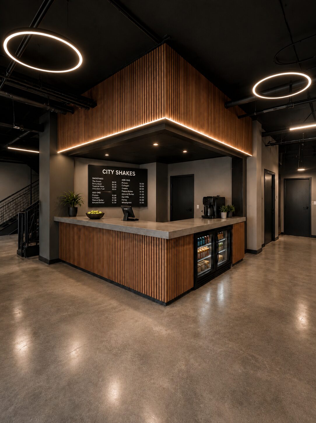 City Shakes smoothie bar rendering - City Fitness Hoboken Maxwell Place
