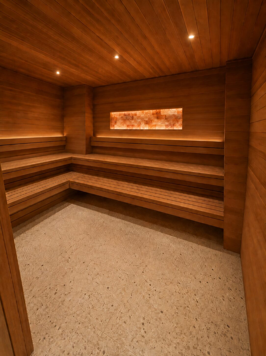 Hot air sauna with Himalayan salt wall rendering - City Fitness Hoboken Maxwell Place