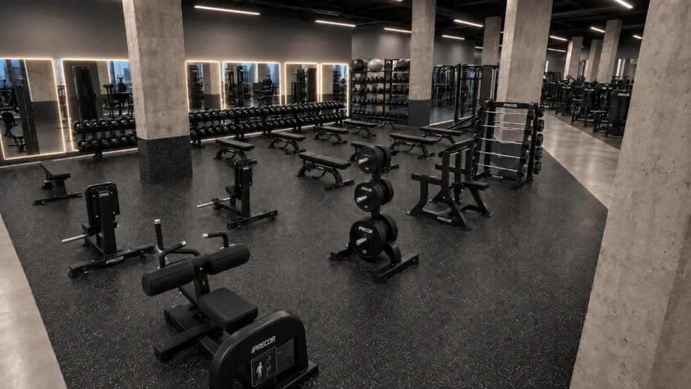 Southend dumbbell and free-weight area rendering - City Fitness Hoboken
